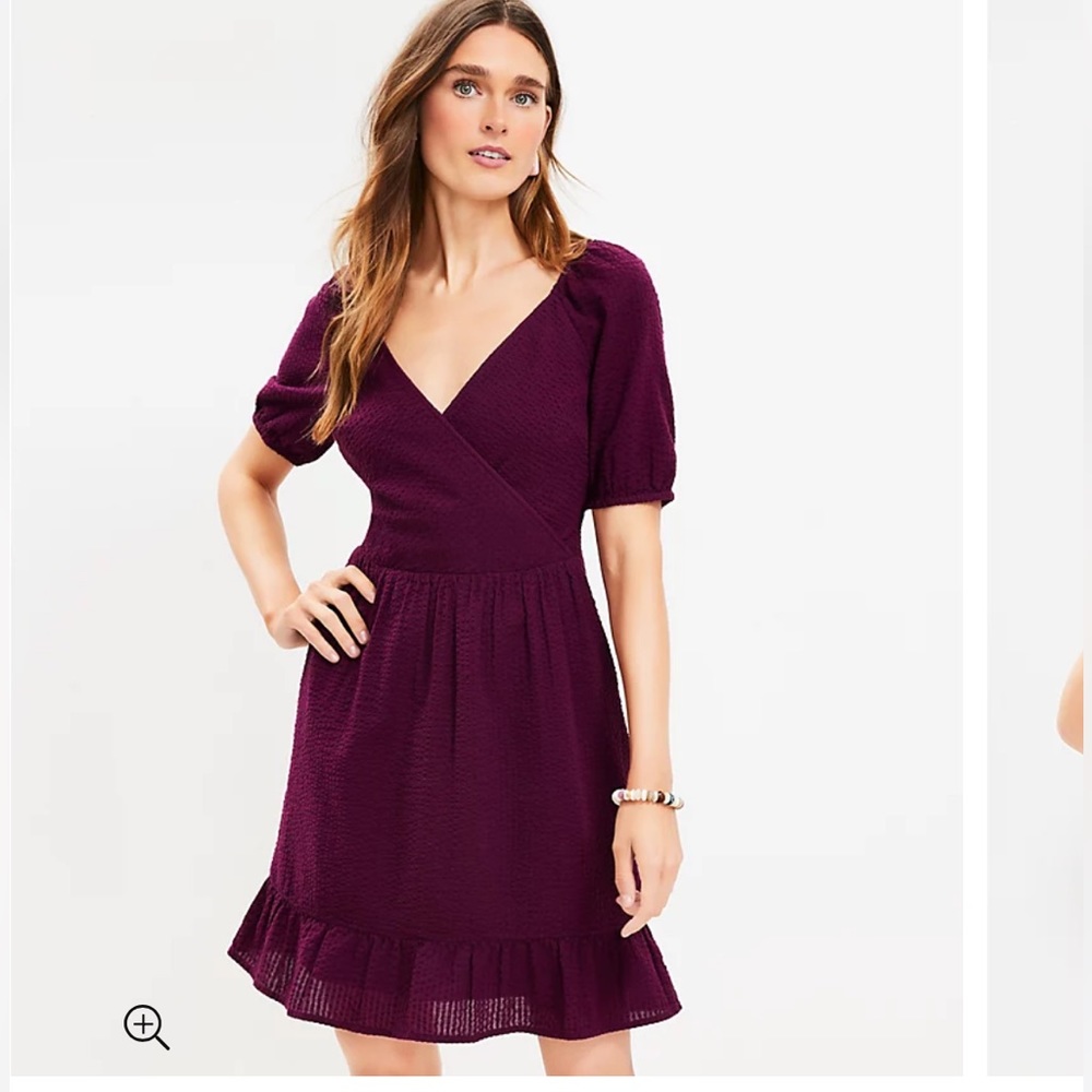 LOFT Deep Berry Textured Wrap Dress Size 8